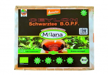 100 MILANA Ceylon Demeter BIO-SCHWARZTEE TEEBEUTEL BOPF Broken Orange Pekoe Fannings - schwarzer Premium-Tee in HANDGEFLOCHTENEM TEEKÖRBCHEN, 55 Prozent des Verkaufspreises ist SOZIALE HILFSLEISTUNG - Der Tee..der nach Liebe schmeckt. Fair und nachhaltig.